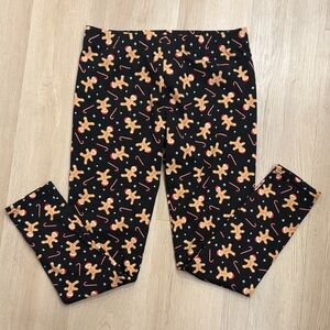 Adult Large Black Gingerbread Print Leggings